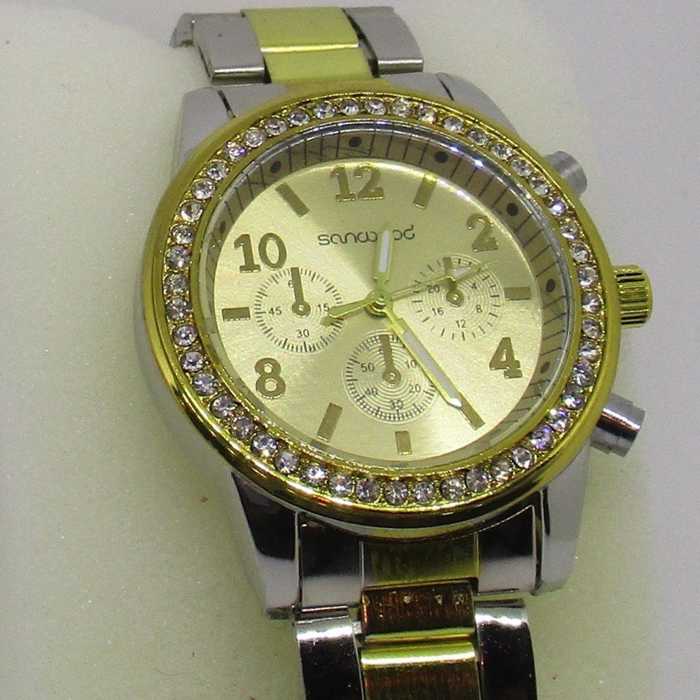 Austrian Crystal Watch Two Tone Band Silver and Gold Tone Stainless Steel